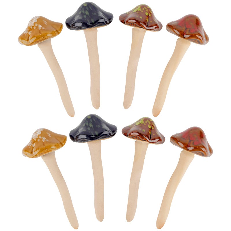 Exttlliy 8Pcs Ceramic Garden Mushrooms Figurine Decorative Plants Stakes Accessories Lawn Ornaments Statue for Outdoor (Random Color) (Blooming-1) - Image 1